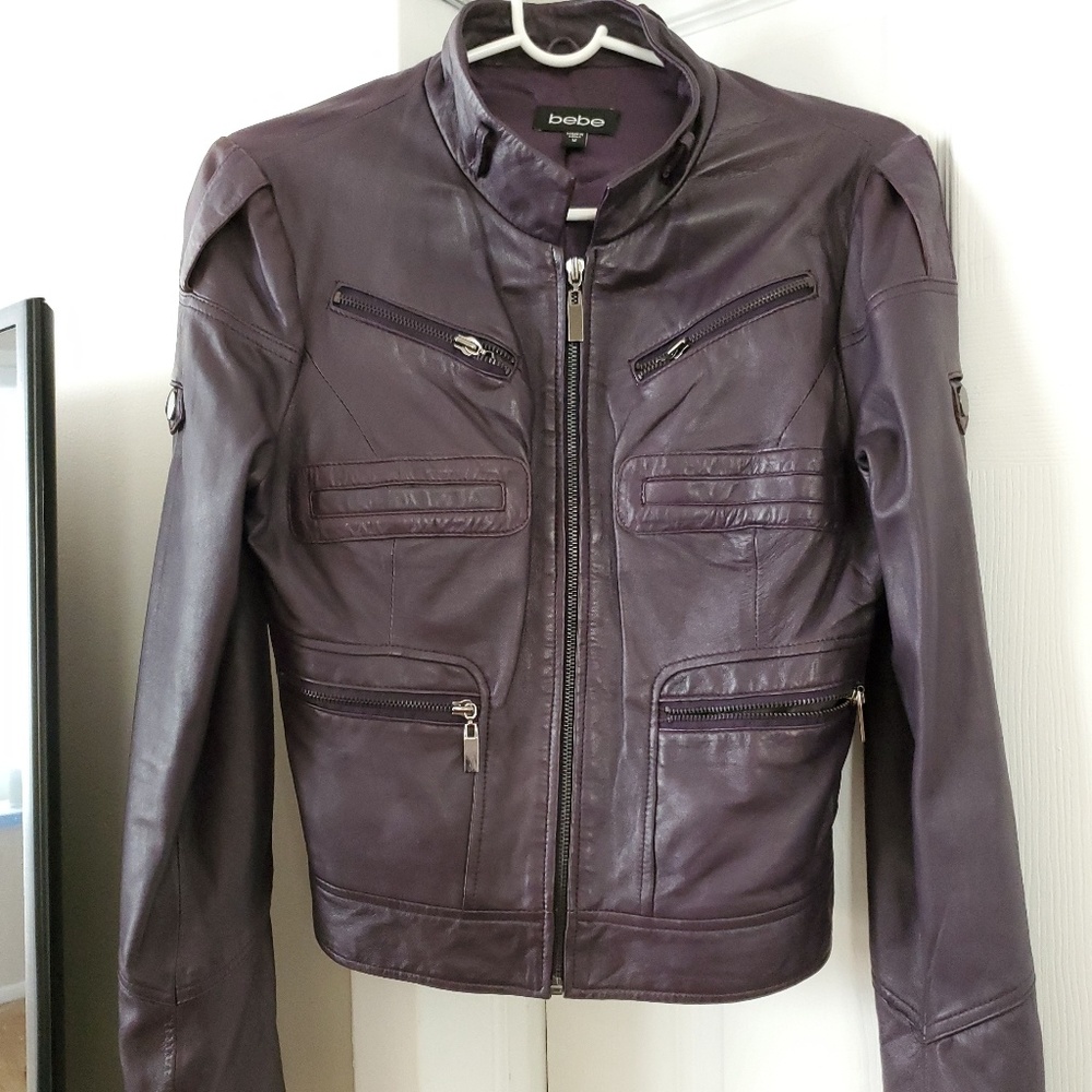 Bebe Purple Leather Moto Jacket